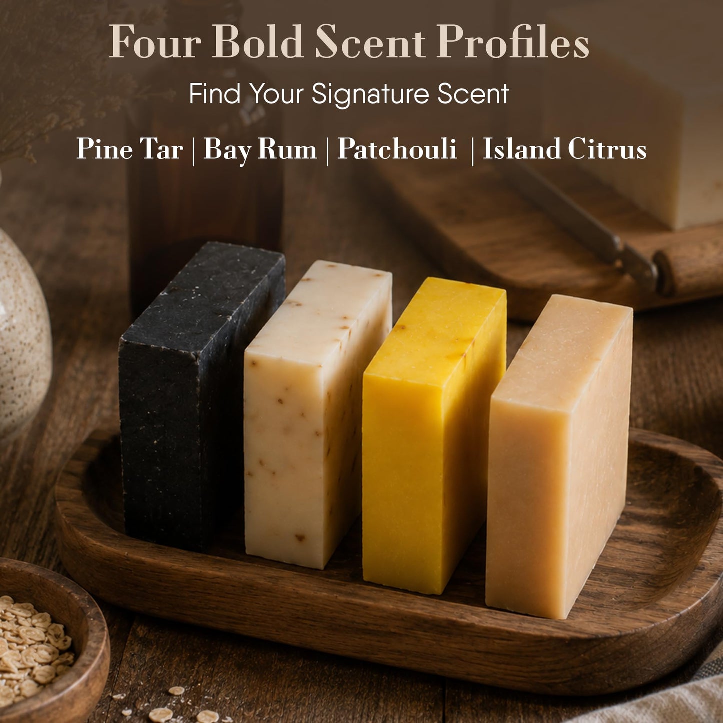 360Feel Mens Bar Soap - Made in the USA - Castile Handmade All Natural Cold Processed - Includes 4 Bold Masculine Scents: Bay Rum, Pine Tar Black Soap Beauty & Personal Care 360Feel