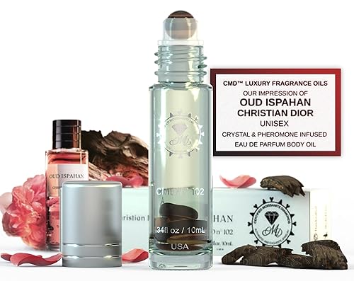 CMD Luxury Dubai Fragrance Perfume Oil Pheromones Infused, Roll On, Oud Ispahan Inspired, Natural Tigers Eye Crystal Rollerball, EDP Body Oil Roller Beauty & Personal Care CERTIFIED MOISSANITE DIAMONDS CMD AUTHENTIC AND EXQUISITE JEWELRY