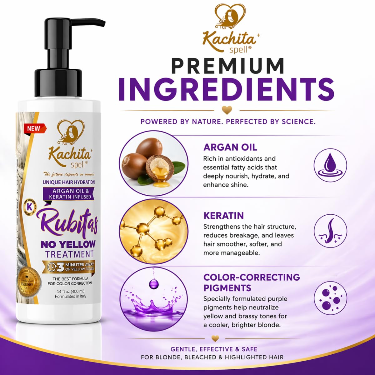 Kachita Spell Purple Toning Shampoo ConditionerTreatment Balance No Yellow Tone Correcting, Blonde Gray Hair, Eliminates Brassy and Yellow 350ml Made Beauty & Personal Care Kachita Spell