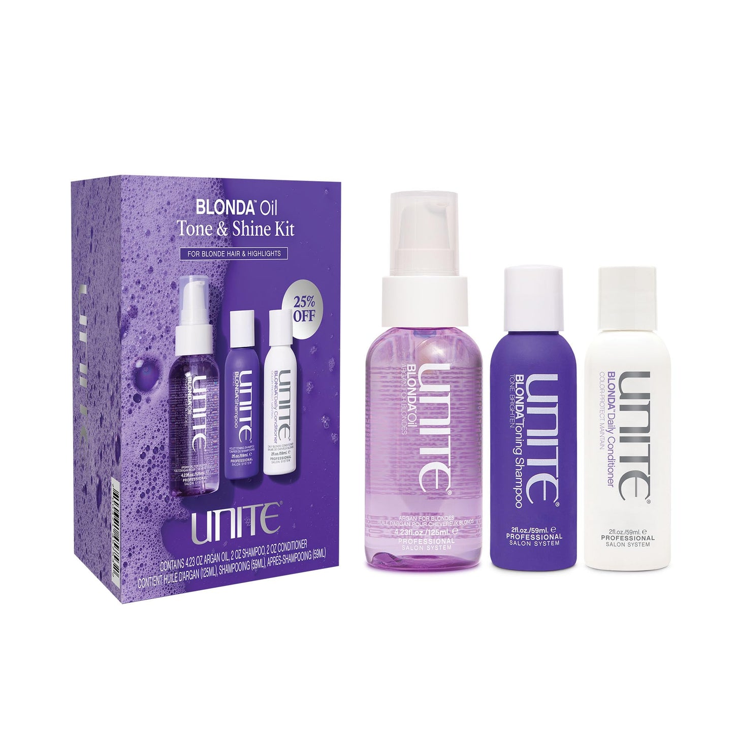 UNITE Hair - BLONDA Purple Shampoo, Conditioner & BLONDA Oil Set - Neutralizes Brassy & Yellow Tones for Blonde, Platinum, Silver, Bleached Beauty & Personal Care UNITE