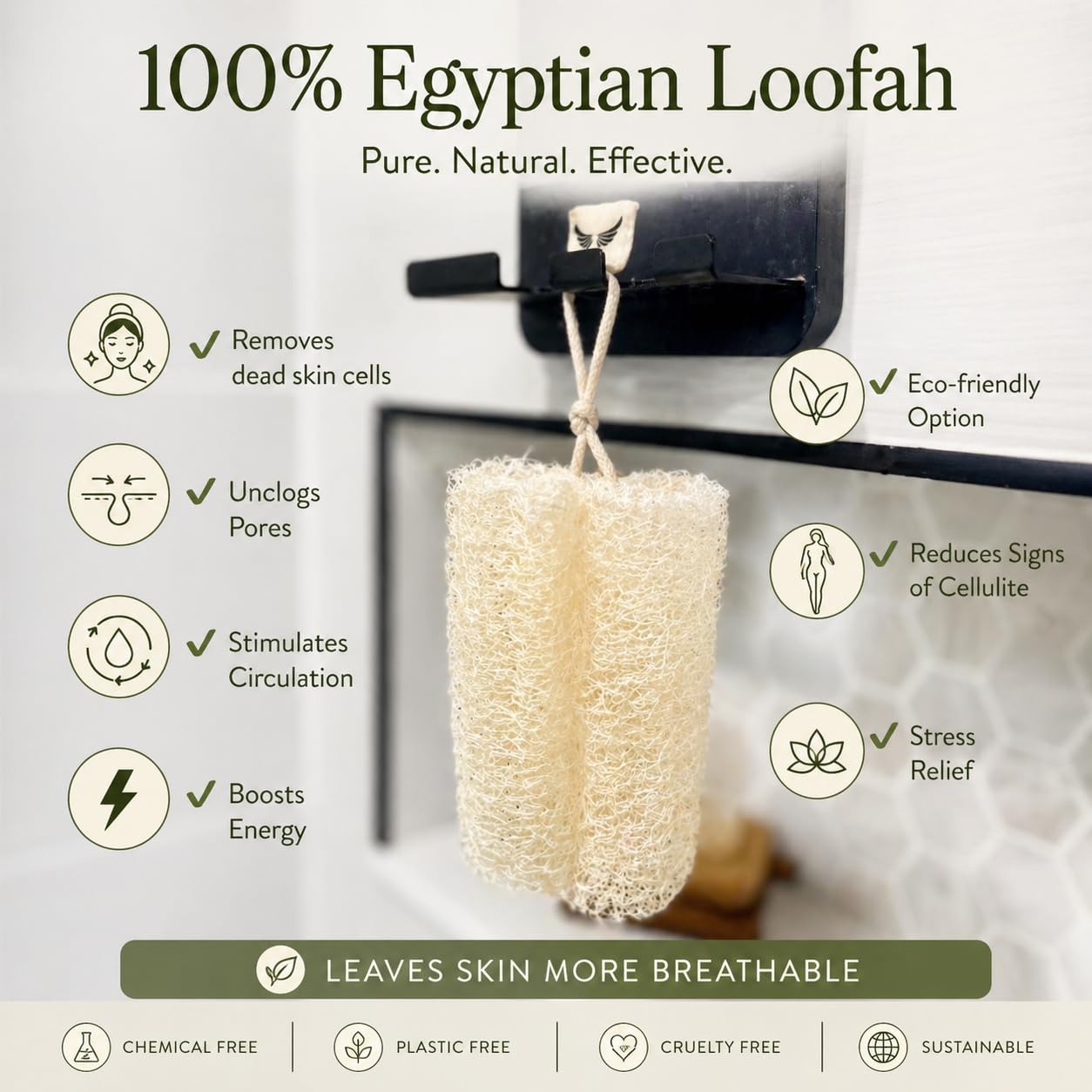 100% Natural Egyptian Loofah Set - 3 Large Exfoliating Loofah Sponges + Free Egyptian Face Scrubber + Cotton Storage Bag - Eco-Friendly Body Scrubber Beauty and Personal Care April's Angels