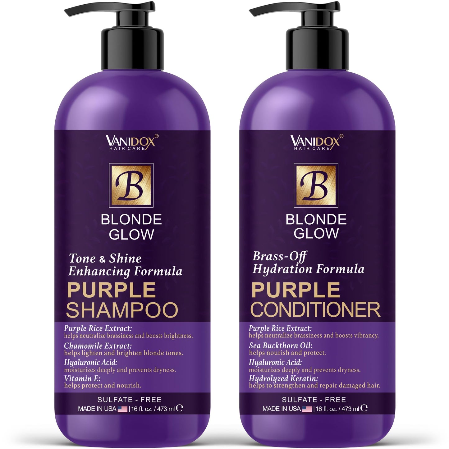 VANIDOX Sulfate Free Brass Toning Purple Shampoo and Conditioner Set for Blondes, Brown Highlighted, or Bleached Hair, Shampoo for Blondes Infused Beauty & Personal Care VANIDOX