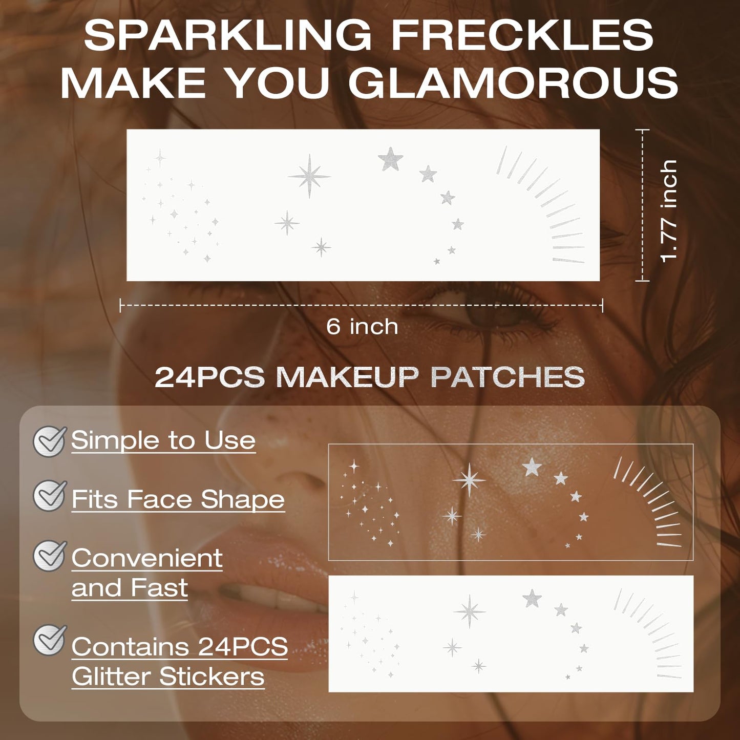Leterly 24 Pcs Glitter Freckles Face Tattoo,Silver Face Glitter Makeup Patches Cute Sparkle Freckles Patches Waterproof Makeup Speckles for Face Beauty & Personal Care Leterly