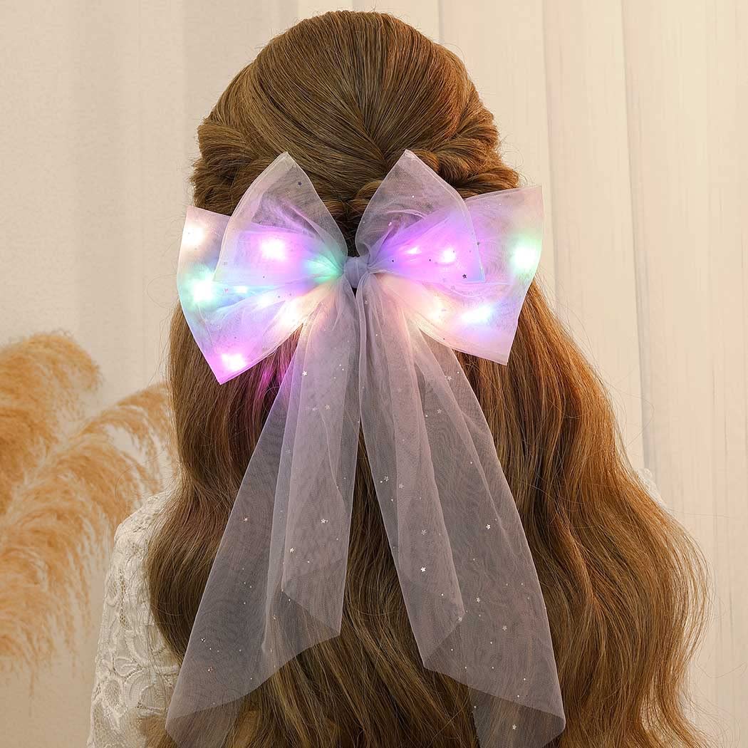 JEAIRTS Light Up Hair Bow Glowing Led Rainbow Tulle Bows for Women Beauty & Personal Care JEAIRTS
