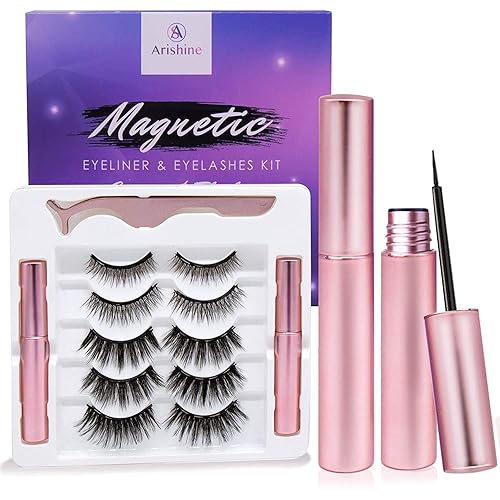 Magnetic Eyelashes with Applicator: 5 Pairs Reusable Natural & Glam Lashes, Lightweight Magnetic Liner, Beginner-Friendly, No Glue Needed, Waterproof Beauty & Personal Care Arishine
