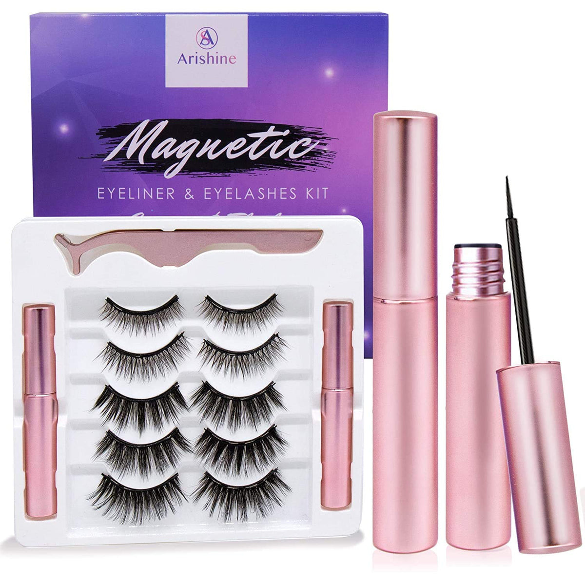 Magnetic Eyelashes with Applicator: 5 Pairs Reusable Natural & Glam Lashes, Lightweight Magnetic Liner, Beginner-Friendly, No Glue Needed, Waterproof Beauty & Personal Care Arishine