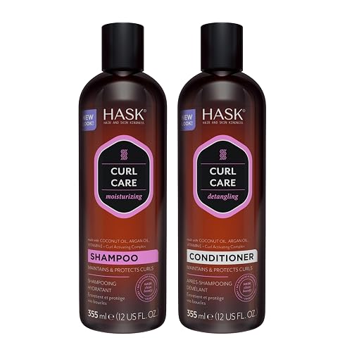 HASK Curl Care Shampoo + Conditioner Set with Coconut and Argan Oil | For Curly Hair, Sulfate-Free, Paraben-Free, Gluten-Free, Vegan, Cruelty-Free Beauty & Personal Care HASK