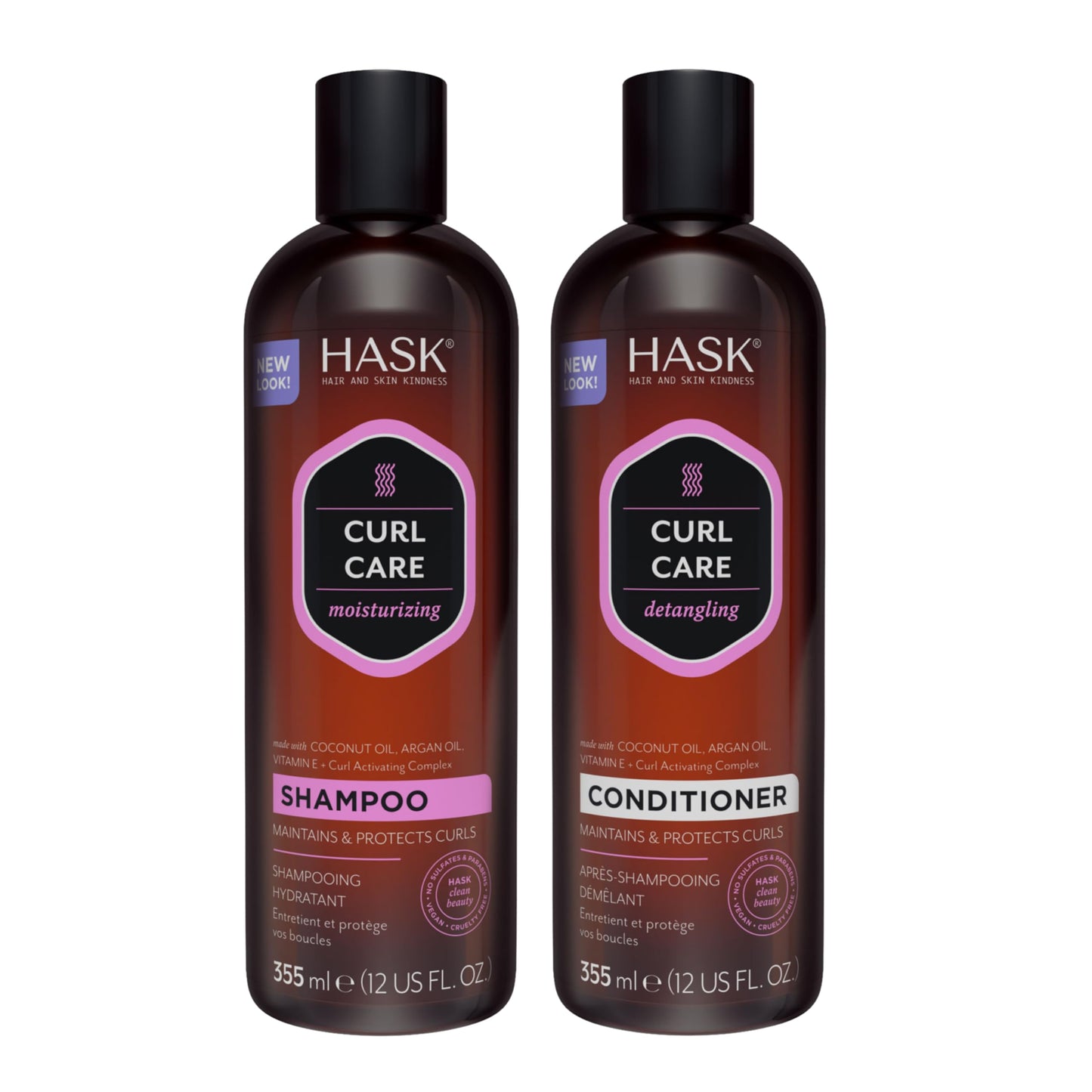 HASK Curl Care Shampoo + Conditioner Set with Coconut and Argan Oil | For Curly Hair, Sulfate-Free, Paraben-Free, Gluten-Free, Vegan, Cruelty-Free Beauty & Personal Care HASK