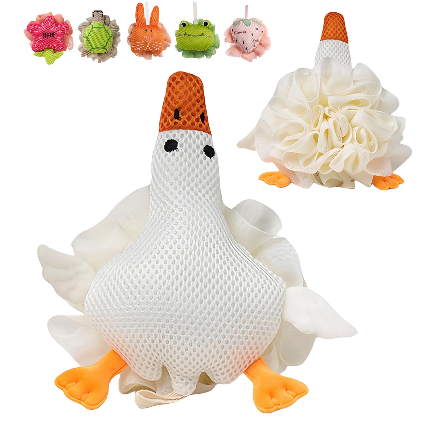 Kids Loofah, Cute Cartoon Animal Kids Bath Sponge with Hanging Rope, Soft Double Mesh for Rich Lather (Big White Goose) Beauty and Personal Care Taolivingmart