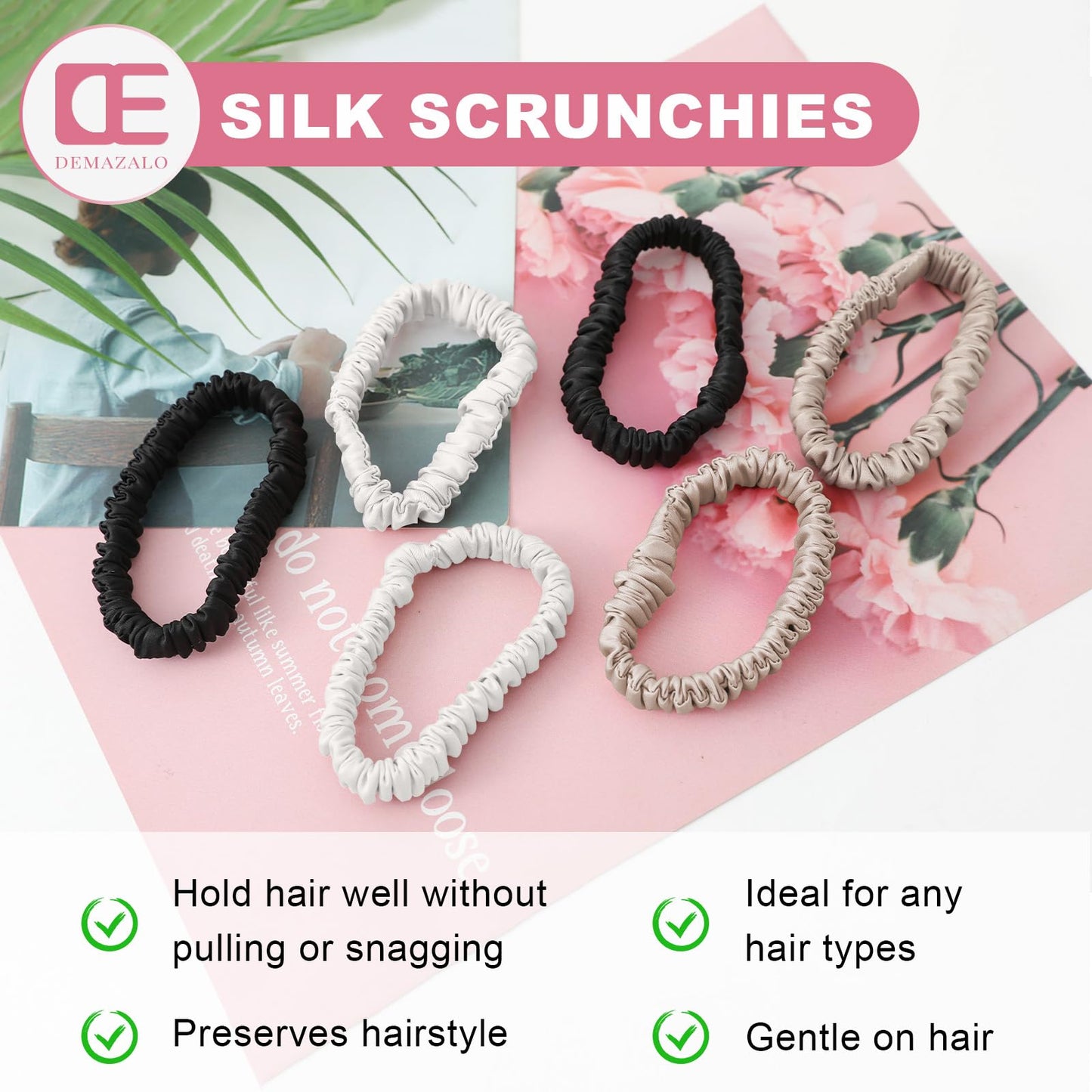6Pcs Silk Hair Ties 100% Pure Mulberry Silk Scrunchies for Women Girls Beauty and Personal Care DEMAZALO