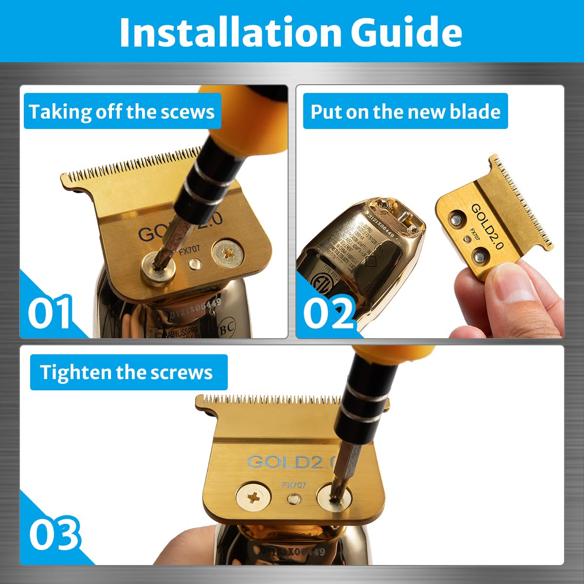 Blade Compatible with Babyliss Trimmer Blades Replacement FX707z, FX787, FX726, 1 Pack, Gold Beauty and Personal Care Perfitech