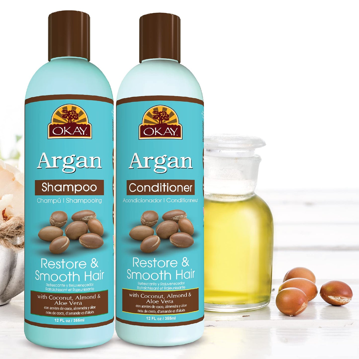 OKAY Argan Shampoo & Conditioner Set 24 oz | Sulfate Free Hair Care System for Dry & Damaged Hair | Hydrating, Smoothing & Frizz Control Formula Beauty & Personal Care OKAY