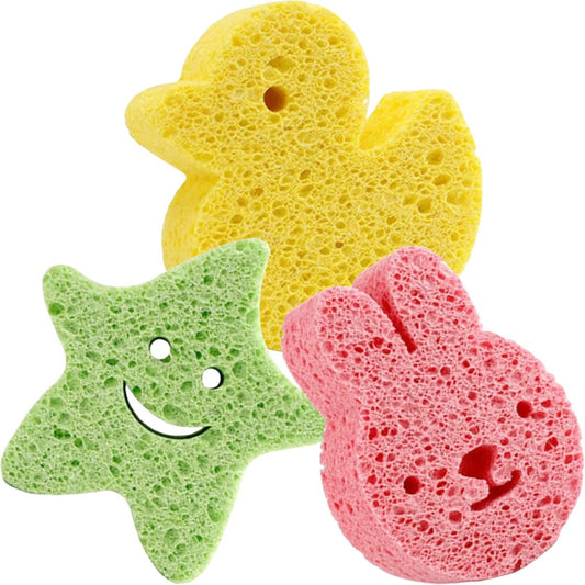 Uonlytech 3pcs Bath Sponges Set Cartoon Star, Duck, and Bunny Shapes, Small Bath Sponges for ’ Shower and Body Scrubbing Beauty and Personal Care Uonlytech