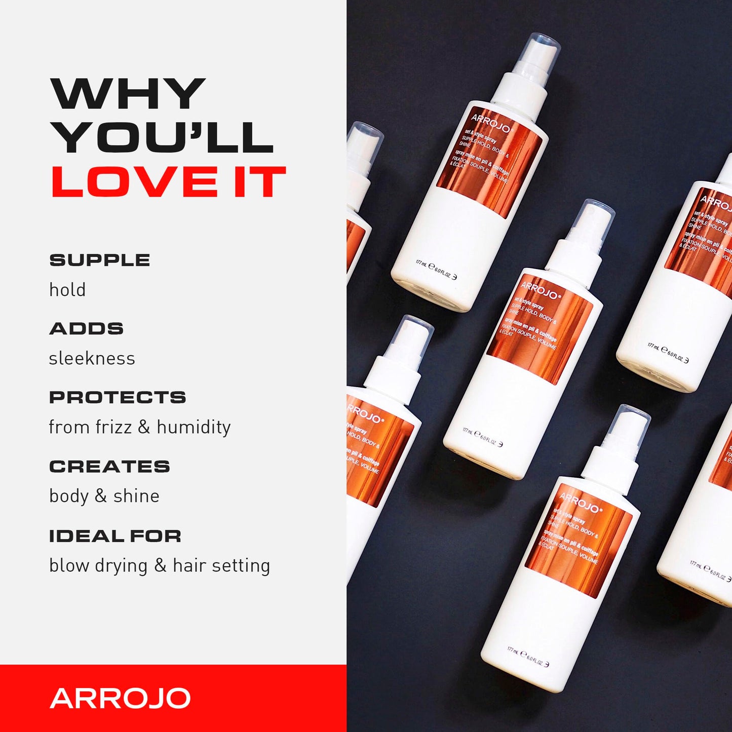 ARROJO Set & Style Hair Spray - Blow Dry Spray To Create Body, Shine, Hold - Hair Shine Spray For Blow-Drying -Hair Setting - Anti Frizz Hair Products Beauty & Personal Care ARROJO