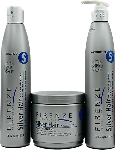 Firenze Professional Silver Hair Care Trio - Silver Shampoo 300ml (10.1 oz), Conditioner 300ml (10.1 oz) & Mask Treatment 400ml (13.5 oz) - Sulfate Beauty & Personal Care Firenze Professional