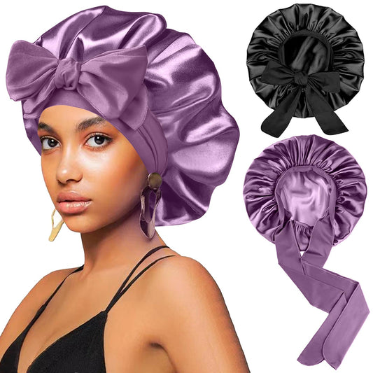 2Pcs Silk Hair Satin Bonnet for Sleeping Women,Large Satin Sleep Bonnets for Women with Elastic Tie Band Silk Hair Wrap with Ajustable Straps,Night Beauty and Personal Care FIRSTPELLA Default Title