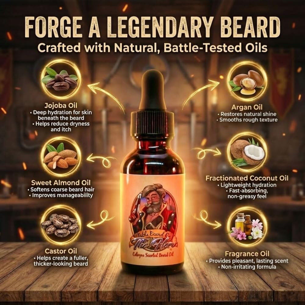 Fable Beard Co. Beard Oil - The Hero, Warm Tobacco, Light Cologne, & Mystical Amber, Natural Beard Oil for Men with Jojoba & Argan Oils, Vitamin E Beauty and Personal Care Fable Beard Co.
