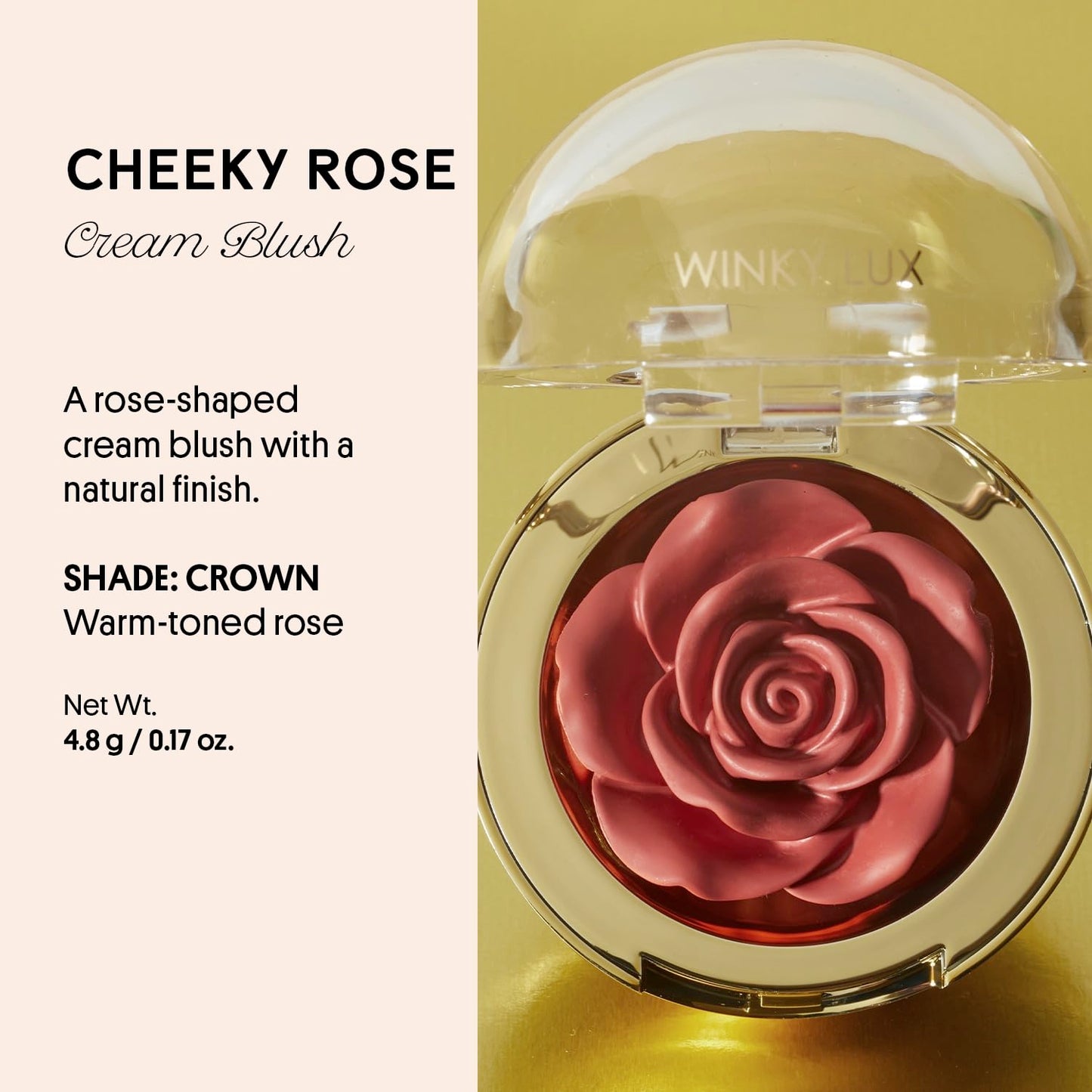 Winky Lux Cheeky Rose Cream Blush - High Pigment, Weightless Color for Cheeks, Effortlessly Blendable Makeup with Vitamin E, Warm Toned Rose, Crown Beauty & Personal Care Winky Lux