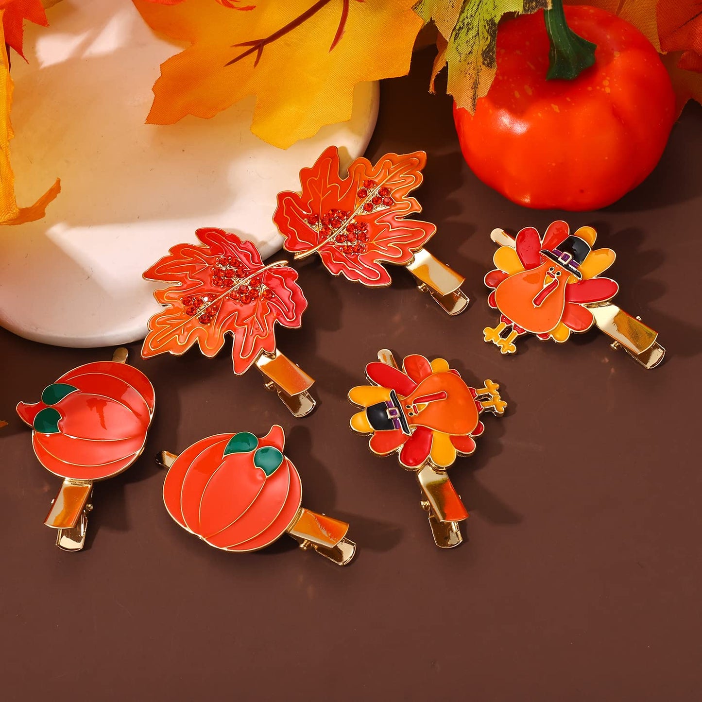 HZEYN 6 Pack Thanksgiving Hair Clip Fall Pumpkin Maple Leaf Turkey Hair Clips for Women Autumn Fall Hair Barrette Accessory Holiday Gifts Beauty & Personal Care HZEYN