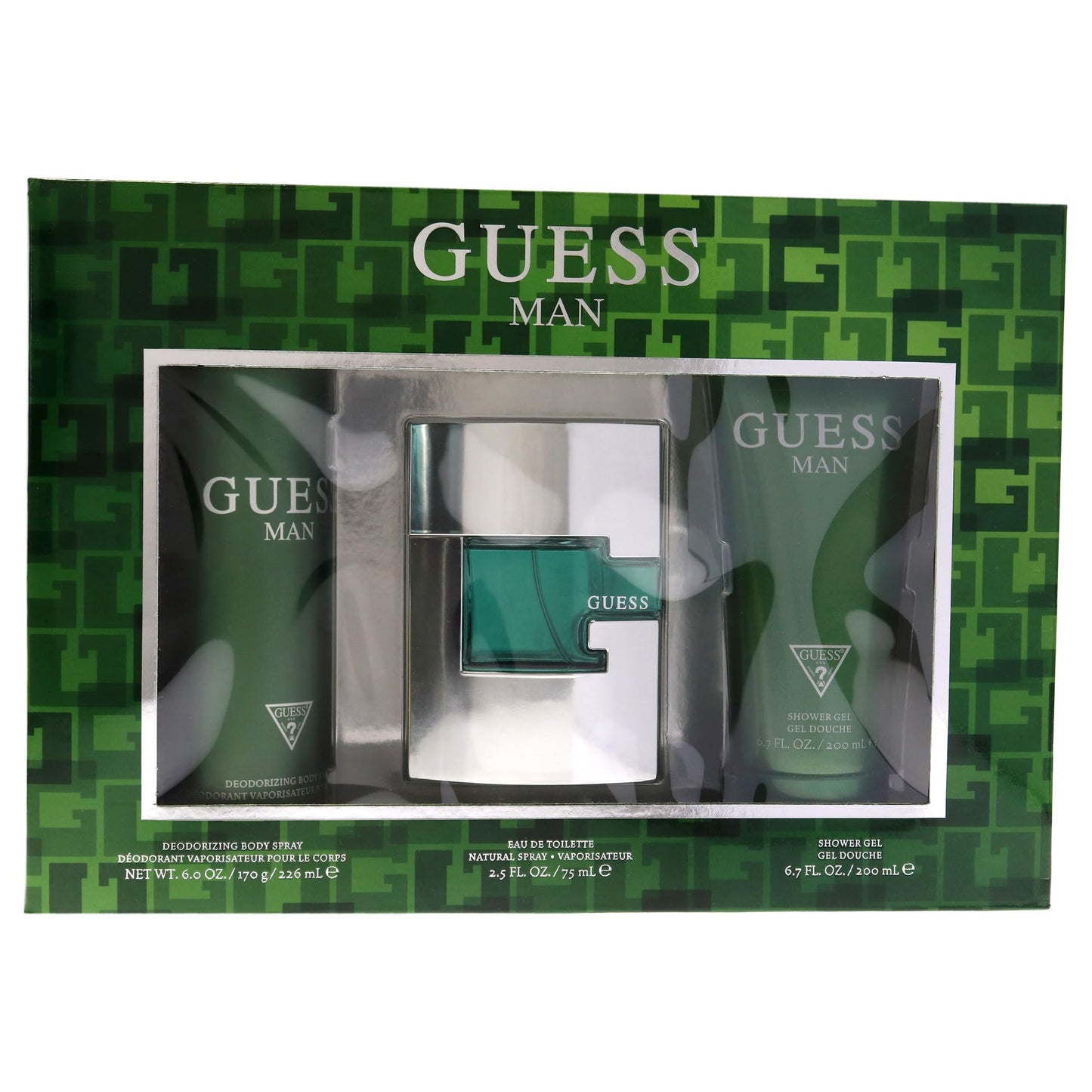 Guess Man 3 Pc Gift Set 2.5oz EDT Spray, 6oz Deodorizing Body Spray, 6.7oz Shower Gel GIFTSET Beauty & Personal Care GUESS