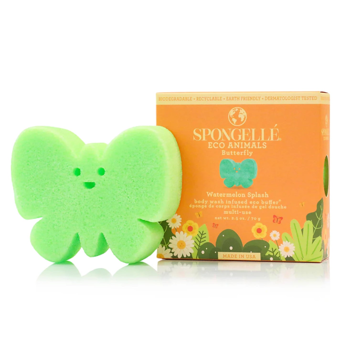 Spongelle Butterfly Eco Collection Animals Kids Buffer Body Scrubber - Bath & Shower Loofah for Kids - Biodegradable, Cruelty-Free, Vegan Beauty and Personal Care SPONGELLÉ