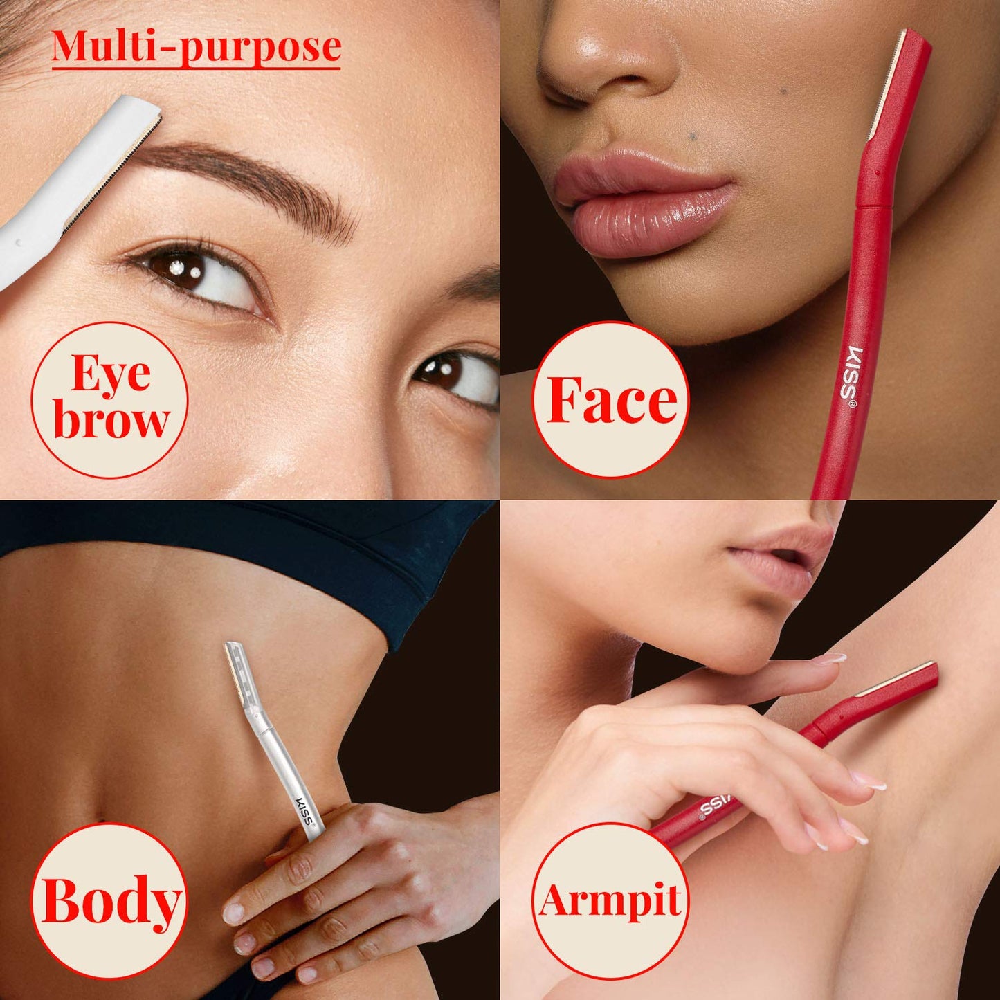 Kiss New York Eyebrow Razor Trimmer Facial Hair Shaper Remover, Multipurpose Exfoliating Dermaplaning Dermaplane Shaving Tools for Men & Women 3 Count Beauty and Personal Care Kiss