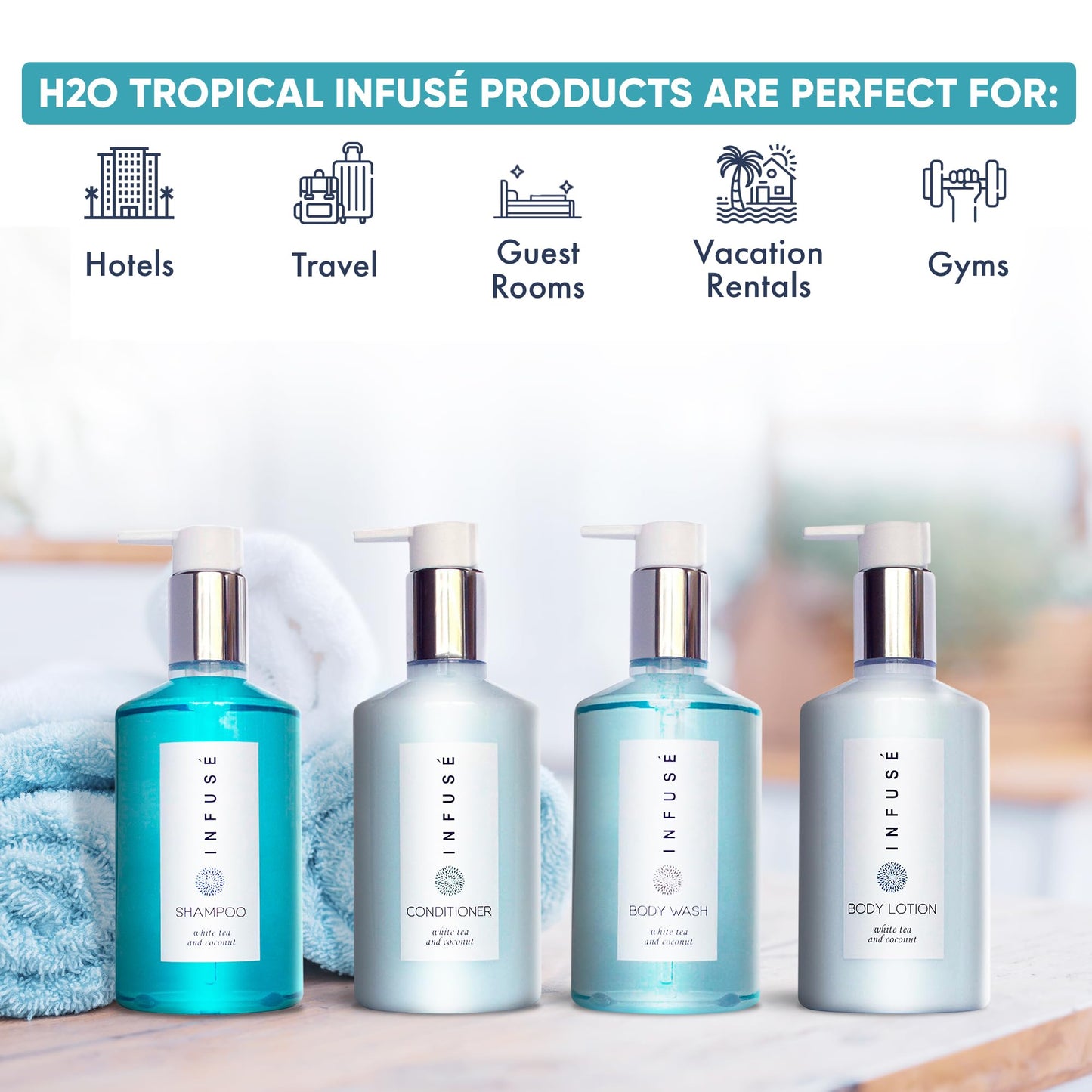 1-Shoppe Infuse 4 Piece Ecobox All-In-Kit | White Tea and Coconut Soap | 1 Shampoo, 1 Conditioner, 1 Body Wash and 1 Lotion | 10.14 oz Hotel Soaps Beauty & Personal Care Terra Pure