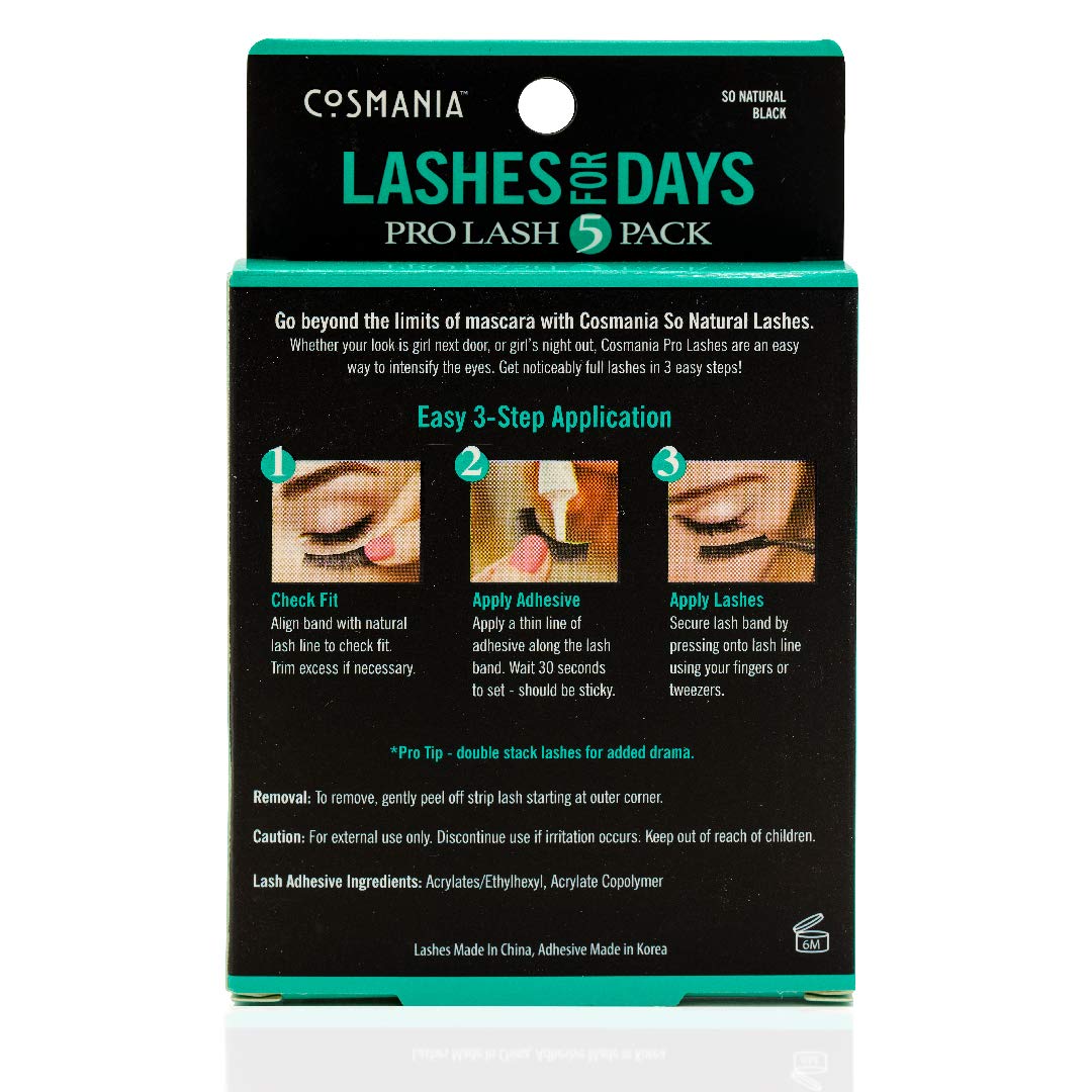 Cosmania Lashes for Days False Eyelashes (So Natural) - Easy to Apply, Natural Looking | Noticeably Fuller Looking Lashes | Adhesive Included | Beauty & Personal Care Cosmania