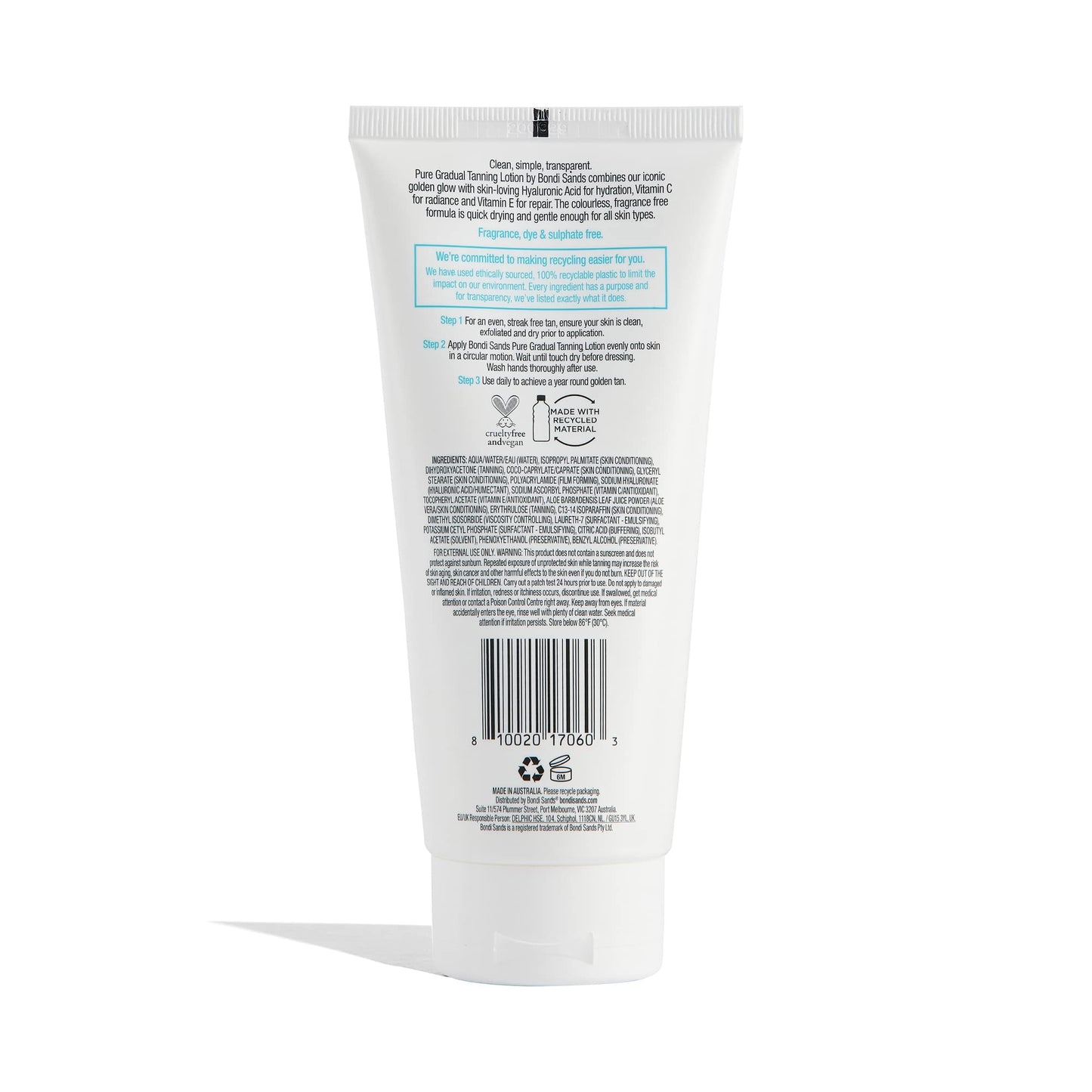 Bondi Sands PURE Gradual Tanning Lotion | Hydrates with Hyaluronic Acid for a Glowing Tan, Fragrance Free, Cruelty Free, Vegan | 6.76 Oz/200 mL Beauty & Personal Care Bondi Sands