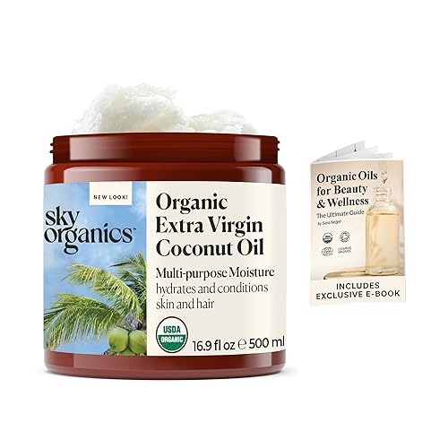 Sky Organics - Multipurpose Organic Coconut Oil for Skin & Hair w Ebook, 16.9 fl oz - Extra Virgin Hair Oil & Body Moisturizer - Vitamins Beauty & Personal Care Sky Organics