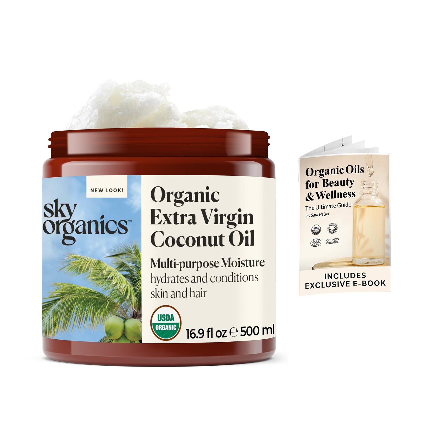 Sky Organics - Multipurpose Organic Coconut Oil for Skin & Hair w Ebook, 16.9 fl oz - Extra Virgin Hair Oil & Body Moisturizer - Vitamins Beauty & Personal Care Sky Organics