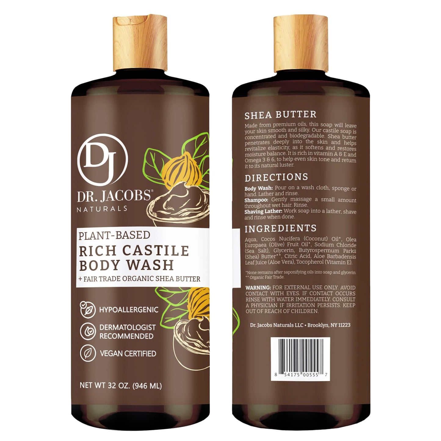 Dr. Jacobs Naturals Pure Castile Soap Liquid Body Wash, Shea Butter - Plant Based Soap Infused with Vitamin E and Aloe Vera to Moisturize Dry Beauty & Personal Care DR.JACOBS NATURALS