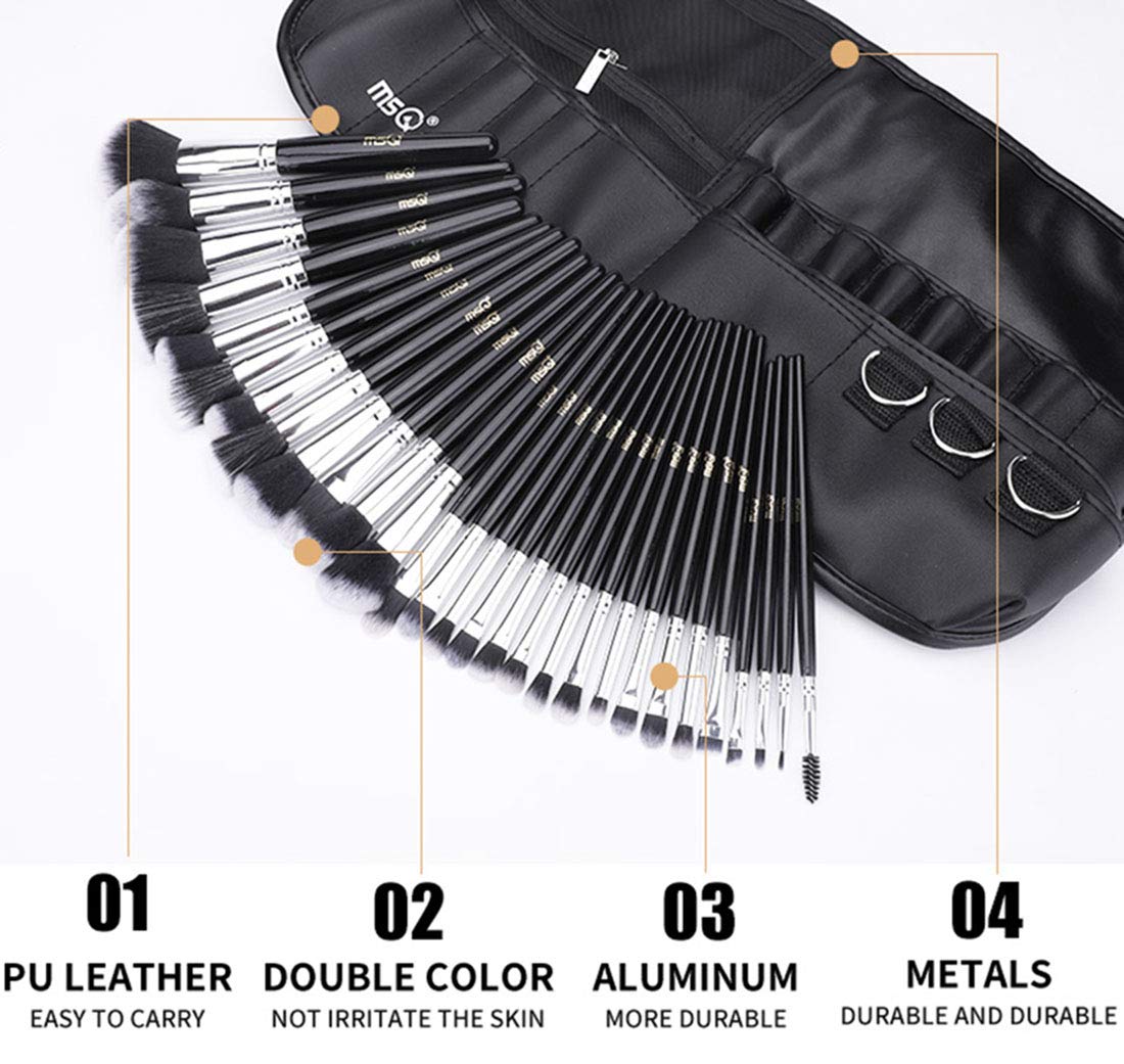 MSQ Makeup Brushes Set 29pcs Professional Cosmetics Brushes with Belt Waist Makeup Bag (Foundation, Powder, Creams, Liquids & Eye Brushes) Beauty & Personal Care MSQ