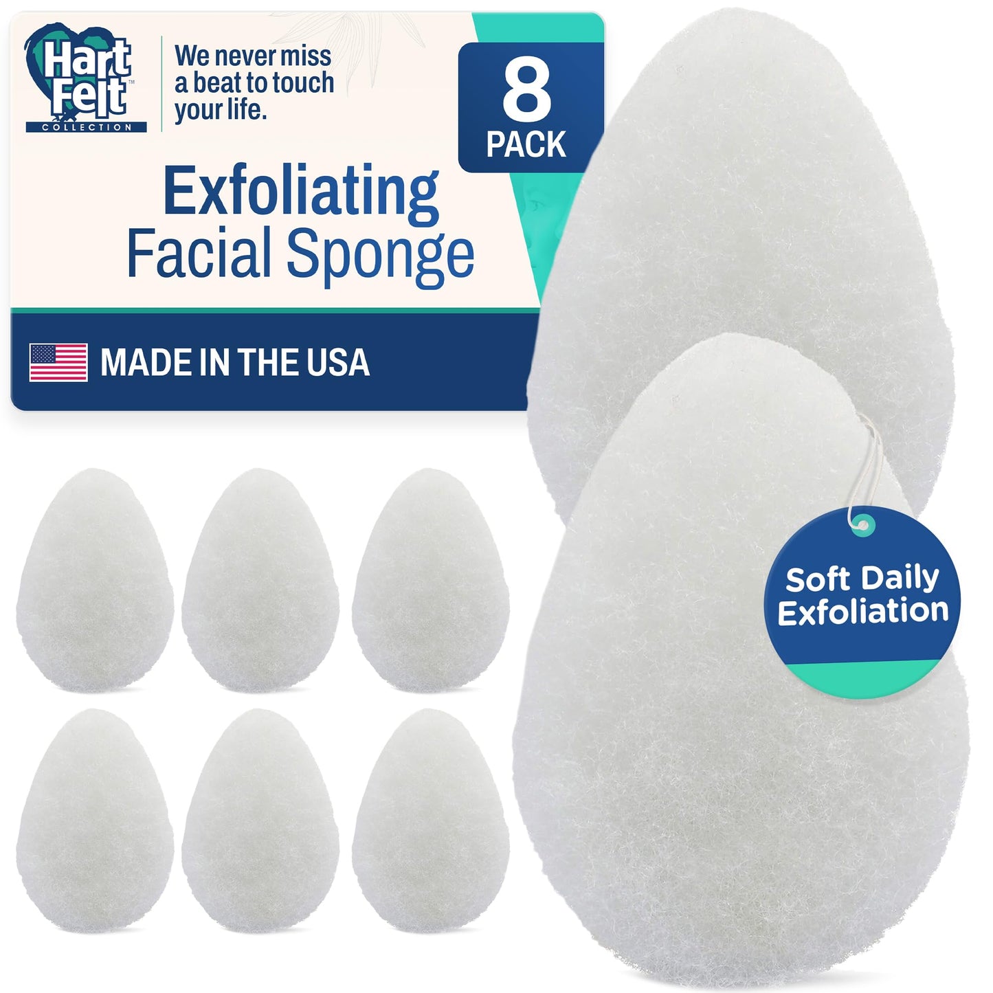 HartFelt 8ct Tear Drop Face Scrubber for Women - Reusable Facial Sponges for Daily Cleansing - Facial Exfoliating Pads for Removing Dead Skin, Dirt Beauty and Personal Care HartFelt