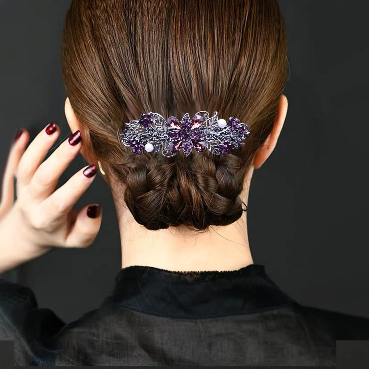 4 PCS Hair Barrettes for Women Ladies, Flower Crystal Rhinestones Barrette Pearl Spring Hair Clip Accessories Women Fashion Ponytail Holders Barrette Beauty & Personal Care GeoGeoDIY