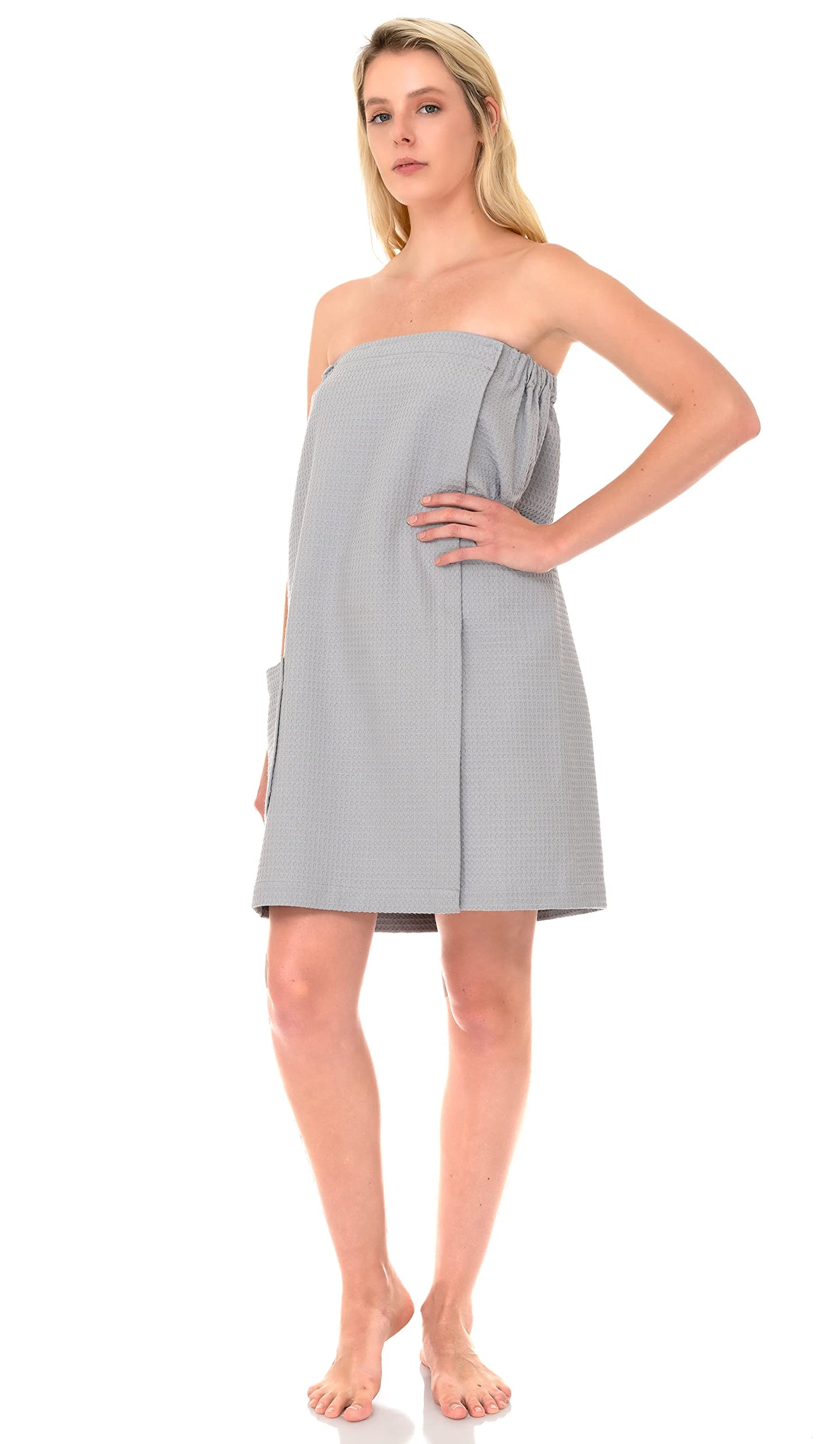 TowelSelections Womens Shower Wrap Adjustable Waffle Bath Wrap Spa Cover-up Medium/Large Harbor Mist Gray Beauty and Personal Care TowelSelections