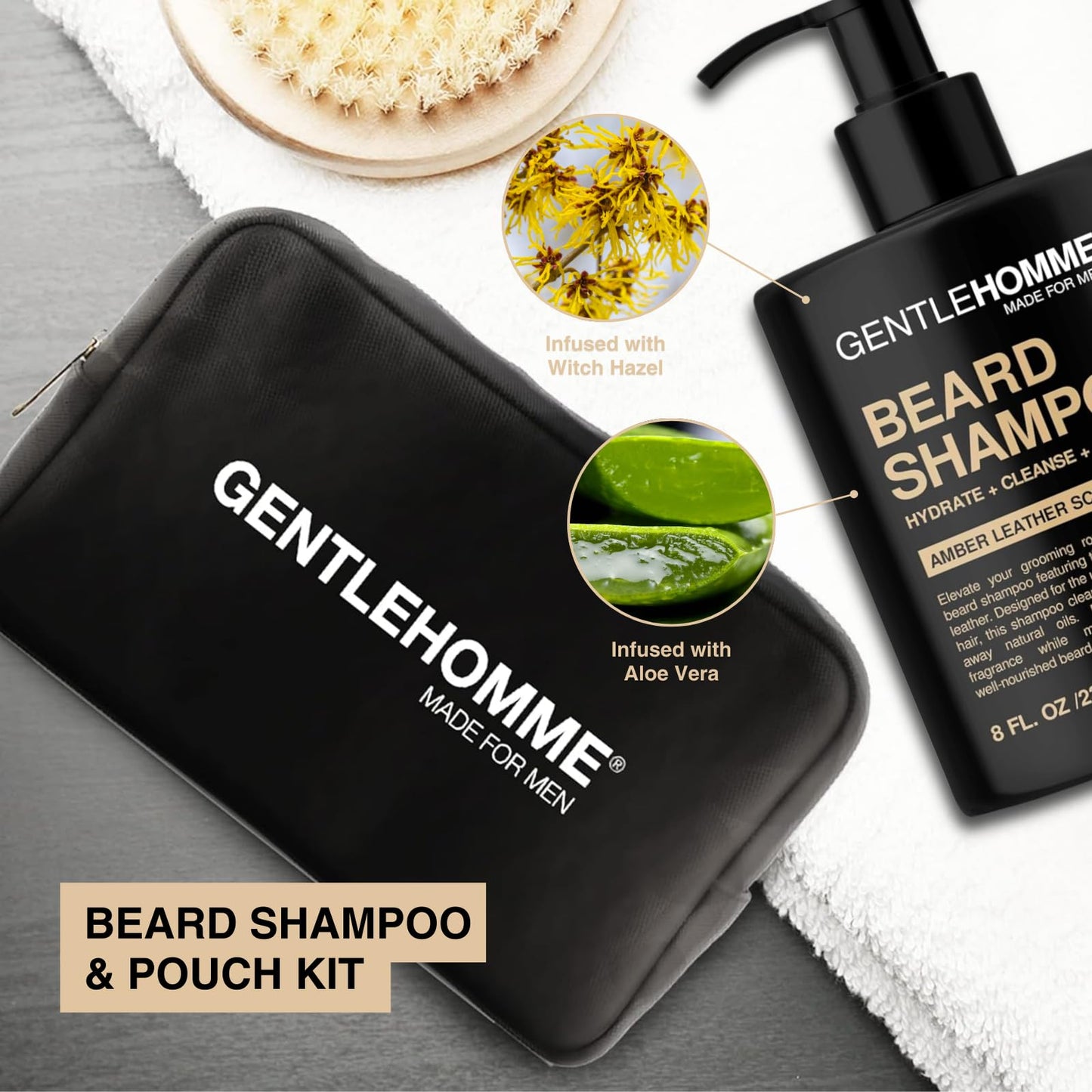 Beard Shampoo & Pouch Kit - Men’s Beard Wash - Hydrate, Cleanse, Soften & Strengthen - For Itchy & Flaky Facial Hair - With Witch Hazel - All Skin Beauty and Personal Care Gentlehomme