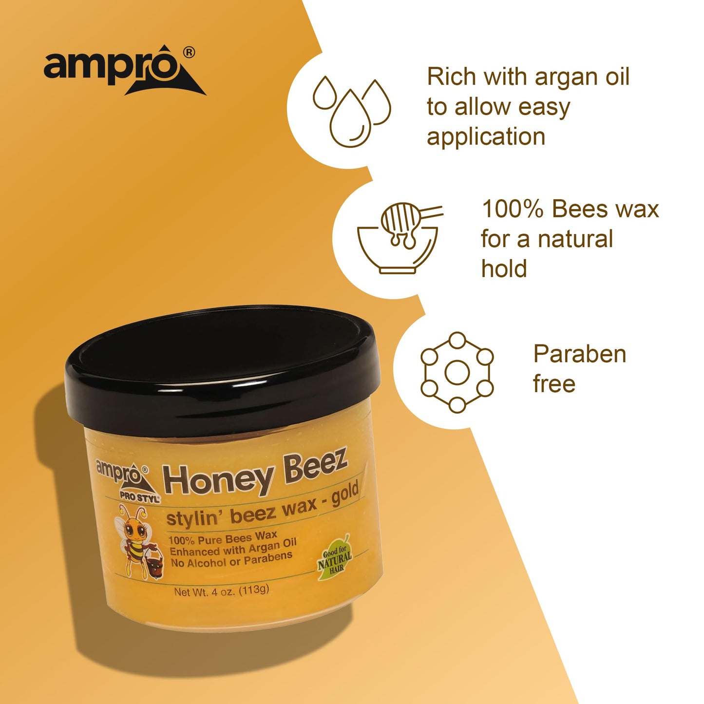 AmPro Pro Styl Beez Wax - Softens Your Hair and Provides Strong Hold - Infused with Argan Oil to Smooth and Condition Tresses - Creates Sleek Looks Beauty & Personal Care AmPro