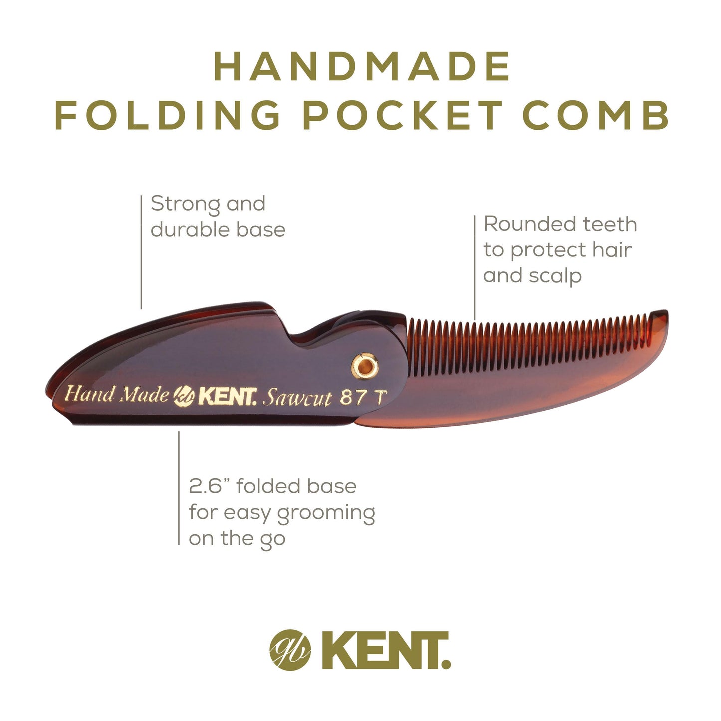Kent 87T Handmade Folding Pocket Comb for Men, Fine Tooth Hair Comb Straightener for Everyday Grooming Styling Hair, Beard or Mustache, Use Dry or Beauty and Personal Care KENT
