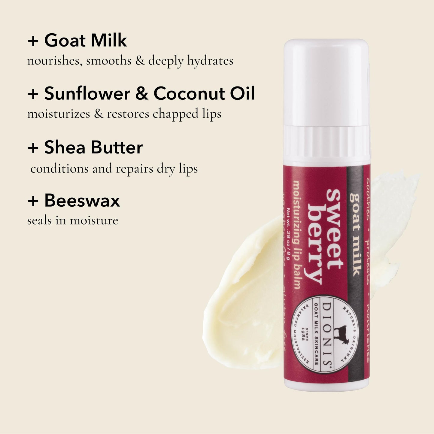 Dionis Goat Milk Jumbo Lip Balm - Moisturizing for Dry, Chapped, Lips, Conditioning with Beeswax, Shea Butter, Coconut Oil - Sweet Berry 0.28oz (Pack Beauty and Personal Care Dionis