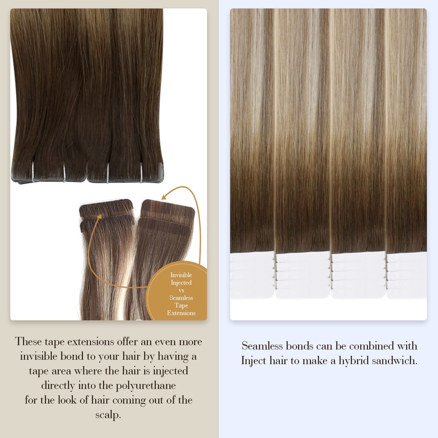 Full Shine Injection Tape In Hair Extensions, Brown Blonde 24 Inch Beauty and Personal Care Full Shine