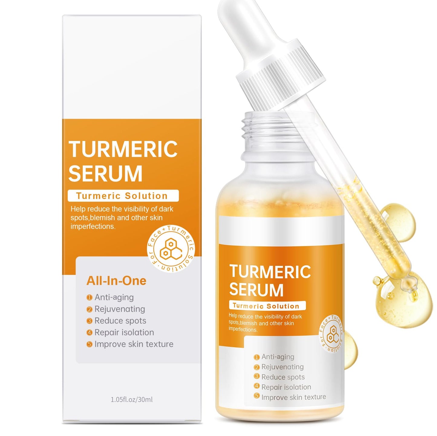 Turmeric Serum for Face, 30 ML/ 1 PCS Anti Aging Turmeric Facial Serum, Turmeric Oil, Moisturizes & Firms Skin, Reduces Wrinkles & Fine Lines, Skin Beauty & Personal Care mopayzer