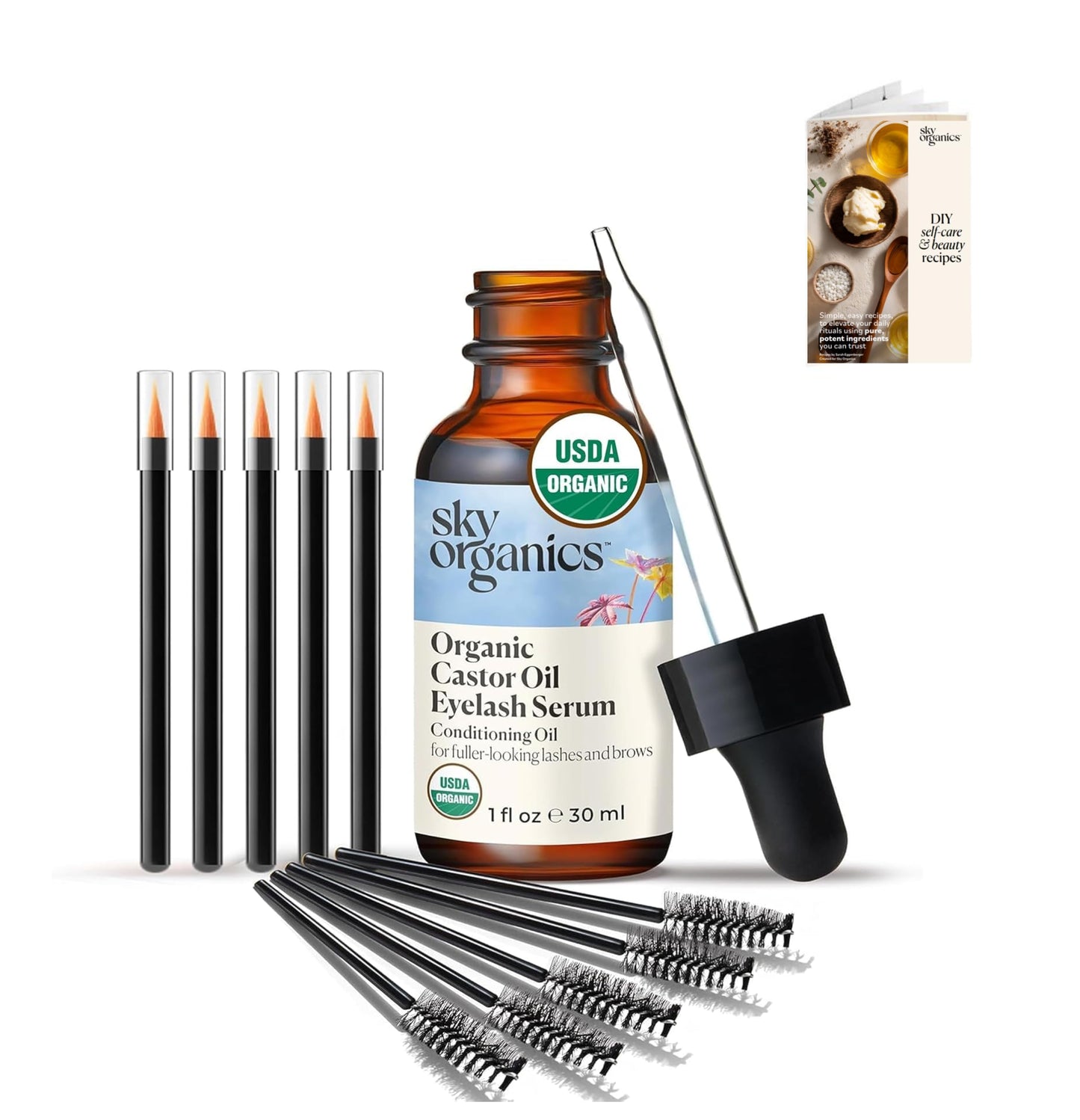 Sky Organics - USDA Organic Castor Oil Eyelash Serum (1 fl oz/30 mL) Brown Glass Bottle for UV Protection - Fuller-Looking Eyebrow & Lash Serum Beauty & Personal Care Sky Organics