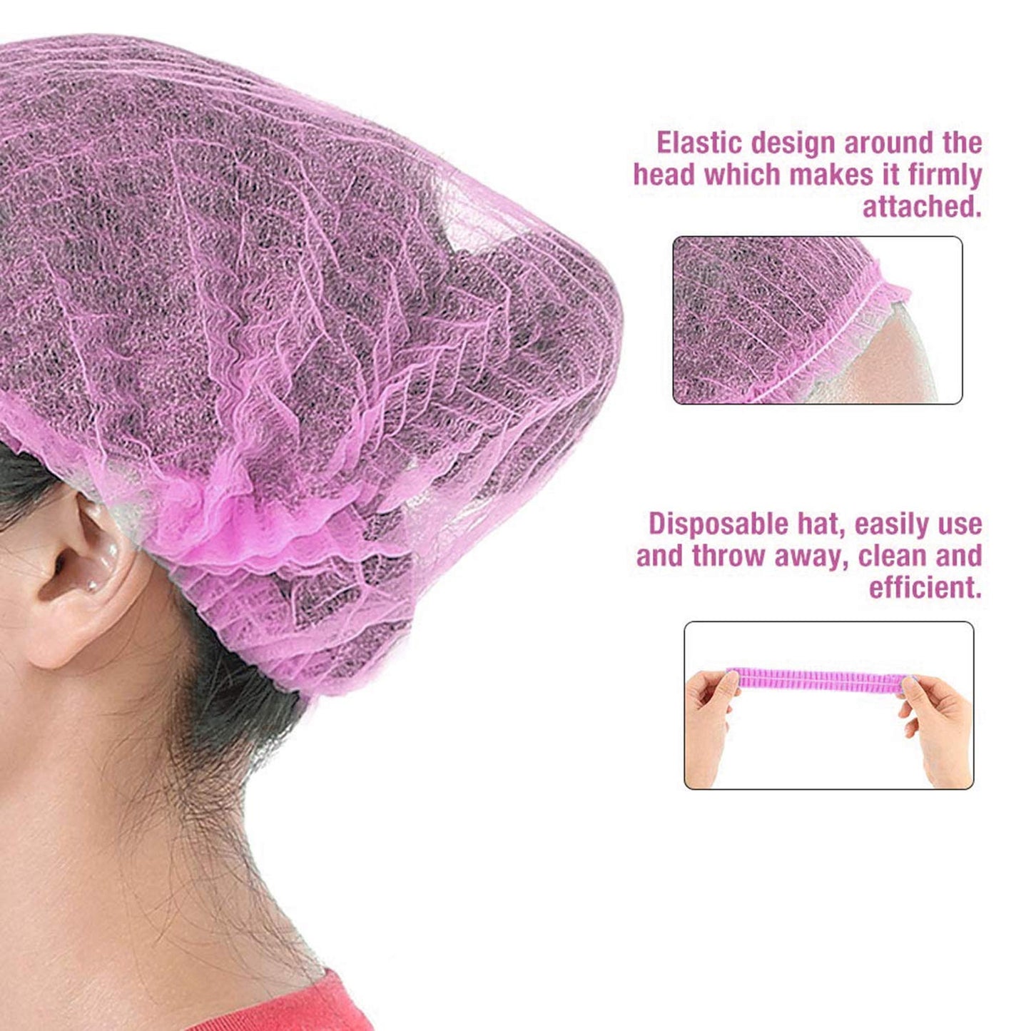 1 Pack (100pcs) Disposable Non Woven Makeup Spa Shower Cover Caps Hairnet Microblading Hair Caps Hot Pink Beauty and Personal Care BeautyU&Me