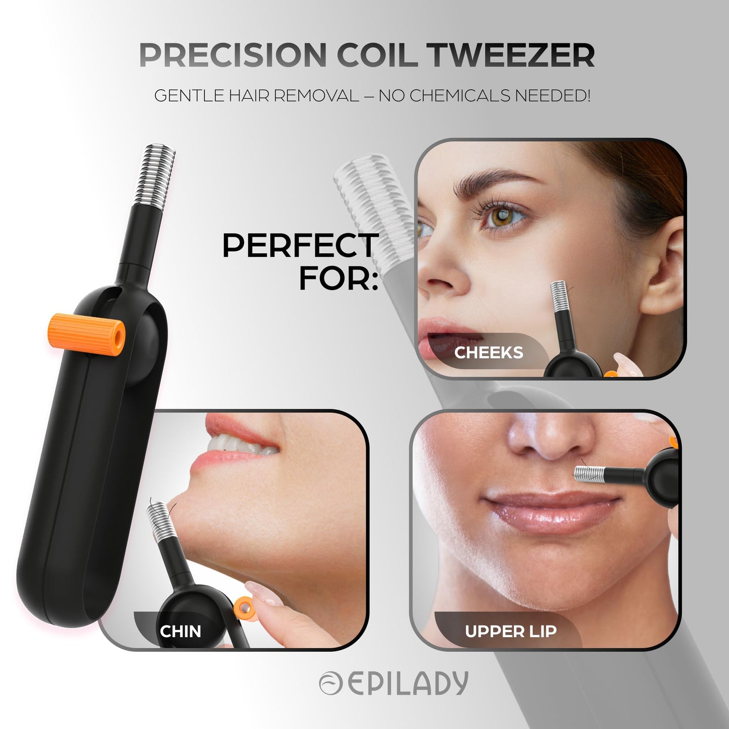 Epilady Precision Coil Tweezer, Manual Facial Hair Remover for Women, Stainless Steel Spring Hair Removal Tool for Upper Lip, Chin & Face, Ergonomic Beauty and Personal Care Epilady