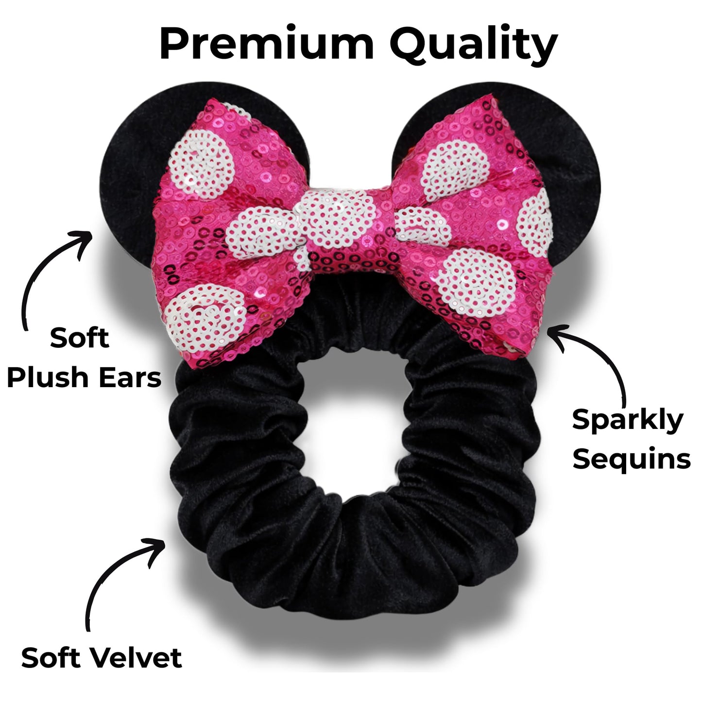 2 Pack Mouse Ear Scrunchies - Velvet Bow Hair Scrunchies with Sequin Ears - Cute Ponytail Holder Hair Accessories for Women by Styla Hair (Hot Pink) Beauty and Personal Care Styla Hair