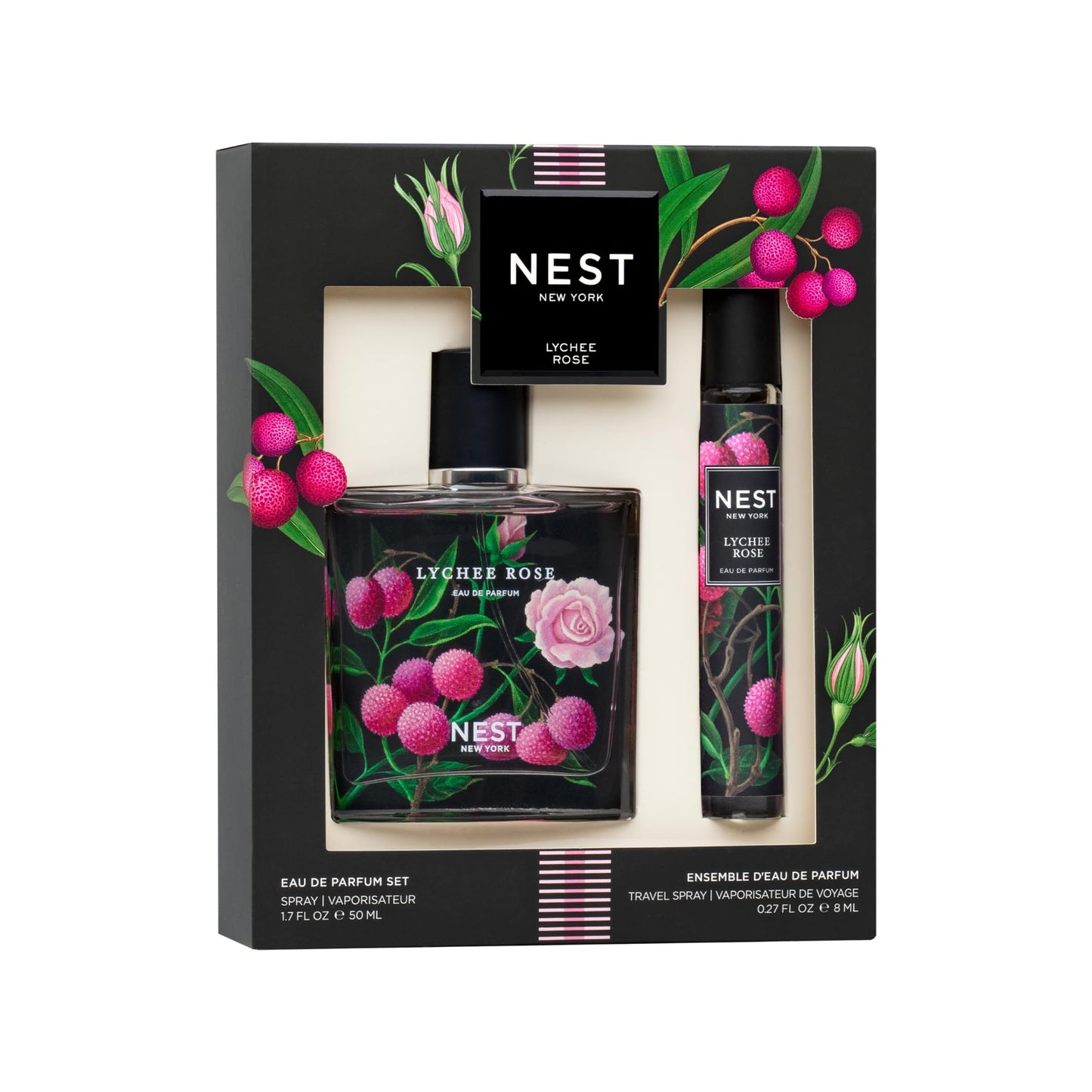 NEST New York Lychee Rose Fine Fragrance Set - Includes 50 mL (Full Size) & 8 mL (Travel Spray) - Vegan, Cruelty Free Beauty & Personal Care NEST New York
