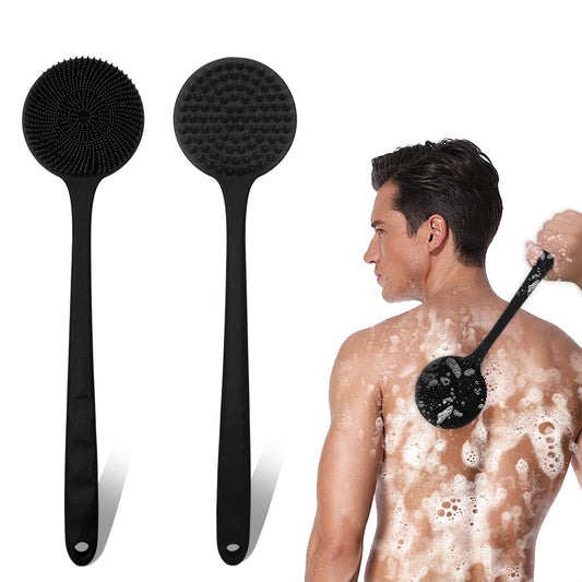 Long Handle Silicone Back Scrubber Shower Brush, Double-Sided Body Wash Scrubbers for All Skin Types,Gentle Exfoliating and Massage,Ergonomic No-Slip Beauty and Personal Care OsiKin
