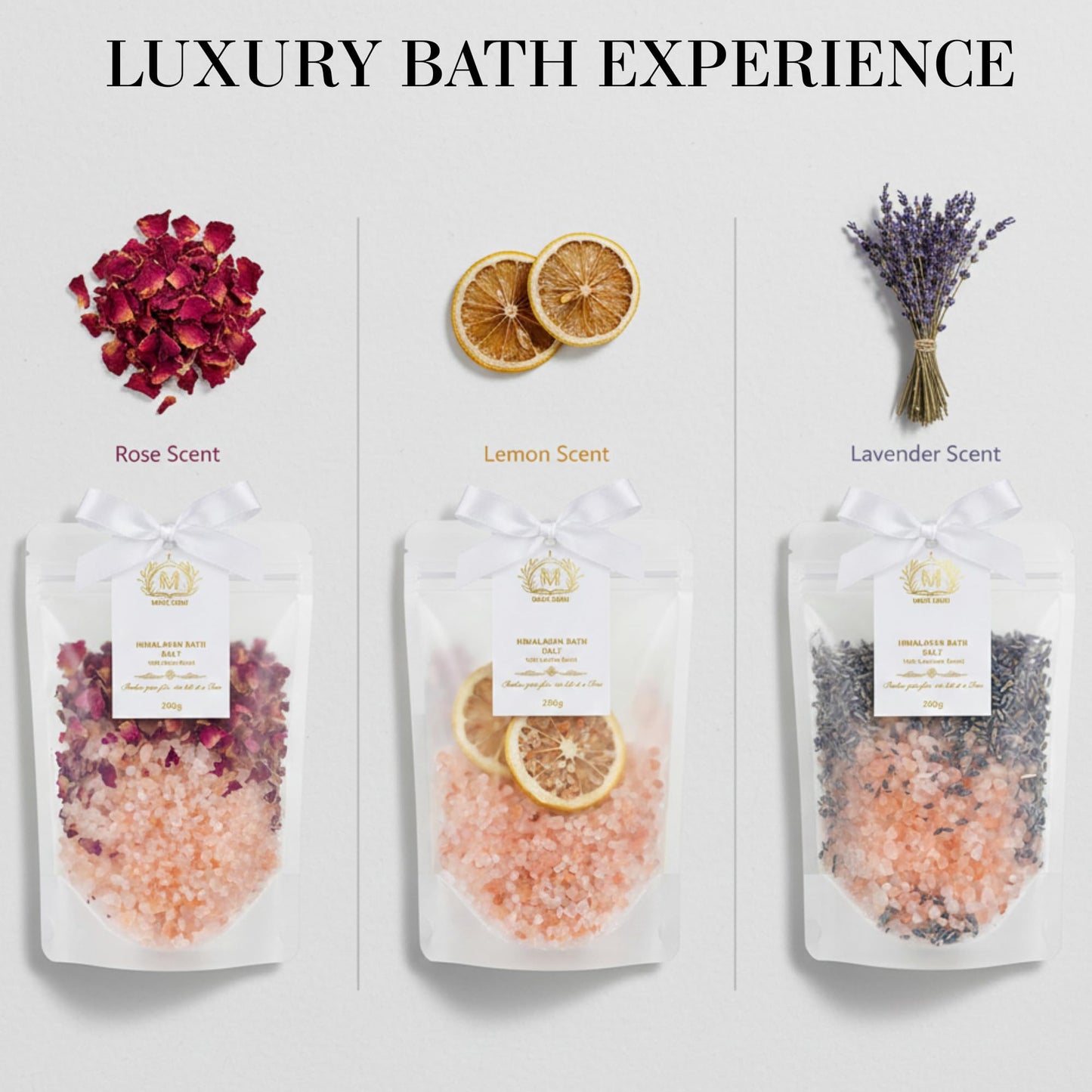 MIMI MIMI Pink Himalayan Bath Salt Gift Set with Rose, Lemon and Lavender - 3 x 200g Bath Salts for Women Relaxing, Natural Aromatherapy Gifts Beauty and Personal Care MIMI MIMI