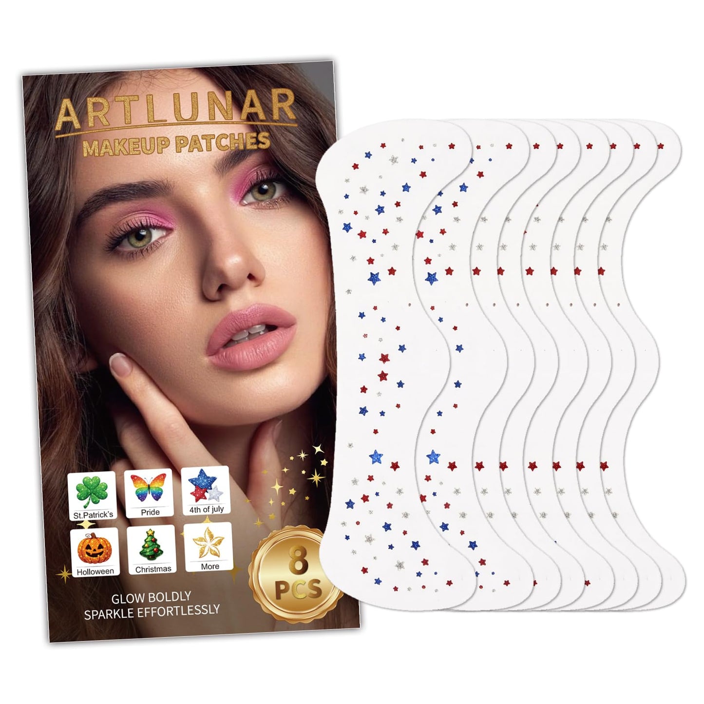 Artlunar 8Pcs 4th of July Face Tattoos, Red White Blue Irregular Mini Star Freckle Stickers for Women & Kids, Patriotic Makeup for Independence Day Beauty & Personal Care Artlunar